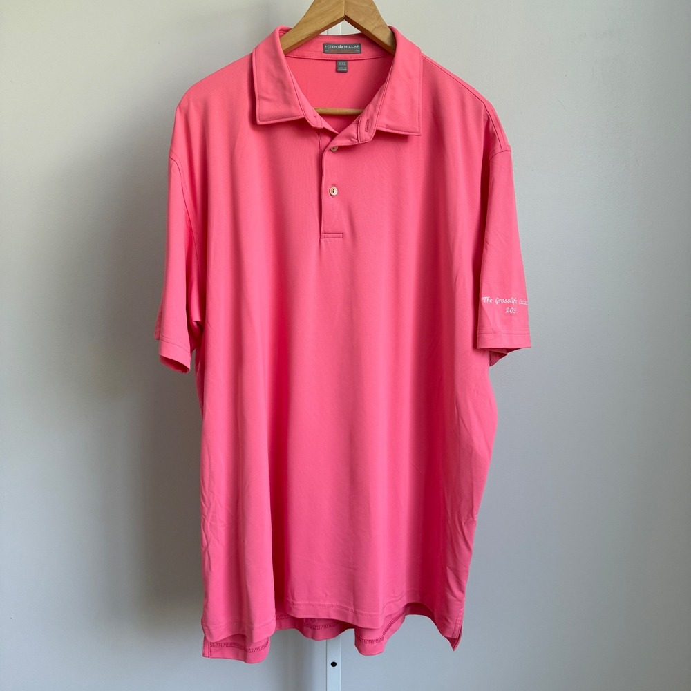 Peter Millar Performance Sporty Rugged Tropical Pink Golf Polo Shirt XXL Pink